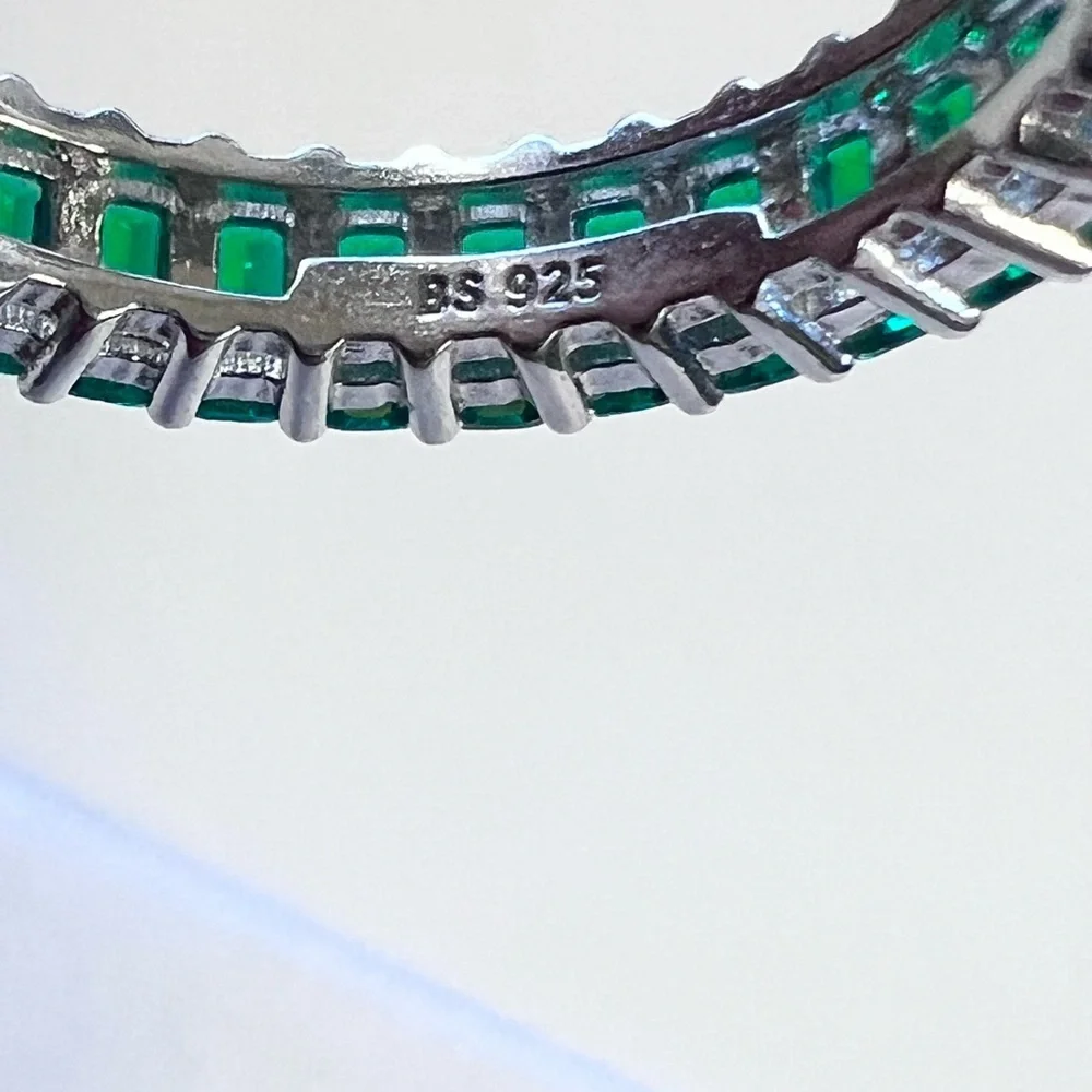 925 Silver Emerald Full Eternity Band | Emerald Cut Gemstone
